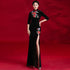 3/4 Sleeve Floral Embroidery Velvet Cheongsam Mermaid Evening Dress