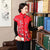 Chaleco acolchado estilo chino floral con cuello alto y borde de piel