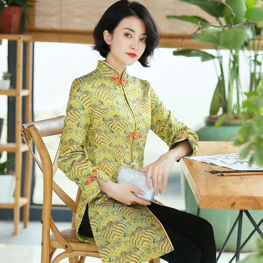 Mandarin Collar Knee Length Bodycon Chinese Style Wind Coat