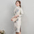 Fur Collar & Cuff Floral Brocade Cheongsam Knee Length Wadded Chinese Dress