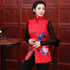 Chaleco acolchado chino con bordado floral Cheongsam con borde superior de piel