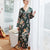 Deep V Neck Long Sleeve Floral Silk Kimono Yukata Sleepwear