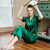 Short Sleeve 2-pieces Full Length Silk Loungewear Nightwear Pajamas