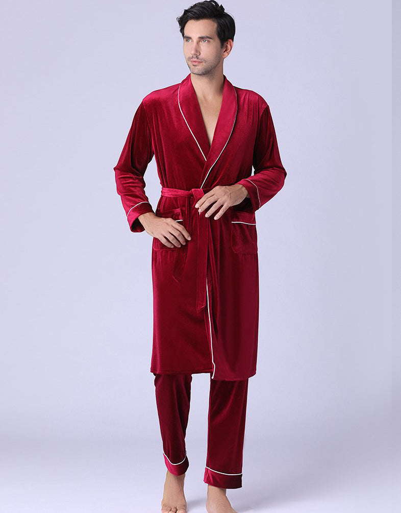 Classic Velvet Pyjamas Bathrobe Robe & Pants Suit