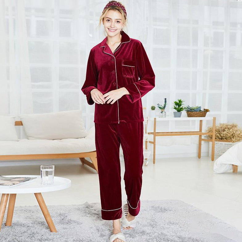 Classic Velvet Pyjamas SleepLounge Robe & Pants Suit – IDREAMMART