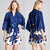 Kimono Sleeve Cranes Pattern Silk Cocktail Length Sleepwear Pyjamas