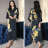 V Neck Full Length Floral Silk Sleepwear Pyjamas Morning Robe