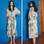 V Neck Full Length Landscape Pattern Silk Sleepwear Pyjamas Morning Robe