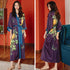 V Neck Full Length Floral Silk Sleepwear Pyjamas Morning Robe