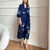 V Neck Full Length Pine Trees and Cranes Pattern Silk Sleepwear Pyjamas Morning Robe