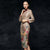 Tea Length Suede Traditional Cheongsam Floral Chinese Dress