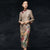 Tea Length Suede Traditional Cheongsam Floral Chinese Dress