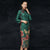 Tea Length Suede Traditional Cheongsam Floral Chinese Dress