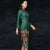 Tea Length Suede Traditional Cheongsam Floral Chinese Dress