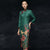 Tea Length Suede Traditional Cheongsam Floral Chinese Dress