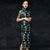 Floral Heavy Embroidery Illusion Sleeve Tea Length Cheongsam Chinese Dress
