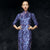 Vestido de noche chino cheongsam de brocado floral de longitud completa con mangas 3/4