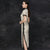 Signature Cotton Retro Cheongsam Full Length Chinese Dress with Lace Edge