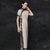 Signature Cotton Retro Cheongsam Full Length Chinese Dress with Lace Edge