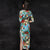 Half Sleeve Tea Length Floral Cheongsam Chinese Dress with Lace Edge