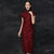 Cap Sleeve Tea Length Cheongsam Chinese Evening Dress