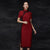 Abito cinese cheongsam in cotone a maniche corte con bordo in pizzo