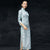 Vestido chino de longitud de té de cheongsam de algodón elegante brillante de manga 3/4
