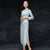 3/4 Sleeve Shining Fancy Cotton Cheongsam Tea Length Chinese Dress