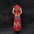 Mermaid Floral Silk Full Length Cheongsam Chinese Wedding Party Dress