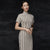 Traditional Signature Cotton Cheongsam Chinese Dress with Stripes Pattern