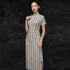 Traditional Signature Cotton Cheongsam Chinese Dress with Stripes Pattern