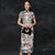 Short Sleeve Bamboo Pattern Tea Length Cheongsam Chinese Dress