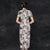 Short Sleeve Bamboo Pattern Tea Length Cheongsam Chinese Dress