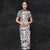 Short Sleeve Bamboo Pattern Tea Length Cheongsam Chinese Dress