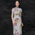 Vestido chino floral cheongsam clásico hasta la rodilla con cuello mandarín