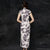 Cap Sleeve Ink Painting Floral Cheongsam Longue Robe Chinoise