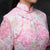 Mandarin Sleeve Knee Length Floral Lace Cheongsam Qipao Dress