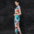 Cap Sleeve Full Length Floral Cheongsam Qipao Dress