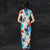 Cap Sleeve Full Length Floral Cheongsam Qipao Dress