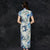 Cap Sleeve Tea Length Floral Cheongsam Qipao Dress
