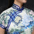 Vestido Qipao Cheongsam floral con manga casquillo hasta el té