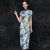 Cap Sleeve Tea Length Floral Cheongsam Qipao Dress