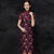 Mandarin Collar Short Sleeve Floral Lace Cheongsam Qipao Dress