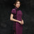 Tea Length Cheongsam Retro Qipao Dress with Floral Lace Edge