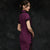 Tea Length Cheongsam Retro Qipao Dress with Floral Lace Edge