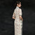Half Sleeve Tea Length Floral Cheongsam Bodycon Qipao Dress