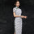 Short Sleeve Tea Length Floral Cheongsam Retro Qipao Dress