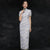 Short Sleeve Tea Length Floral Cheongsam Retro Qipao Dress
