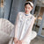 Floral Embroidery Illusion Neck & Sleeve Chinese Style Blouse