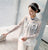 Floral Embroidery Illusion Neck & Sleeve Chinese Style Blouse